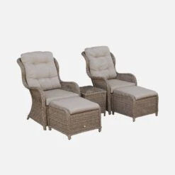 Fauteuil De Jardin Avec Repose Pieds Résine Tressée Ronde (lot De 2) 9 Fauteuil De Jardin Avec Repose Pieds Résine Tressée Ronde (lot De 2) -Mobilier de maison RWH2KINGGY 01