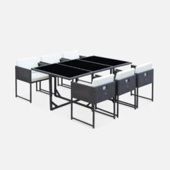 Table De Jardin Encastrable Résine Tressée, 6 Chaises Couleur : Marron -Mobilier de maison WK6CUBEBN 01
