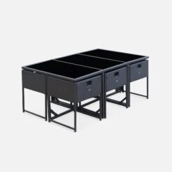 Table De Jardin Encastrable Résine Tressée, 6 Chaises Couleur : Marron -Mobilier de maison WK6CUBEBN 02