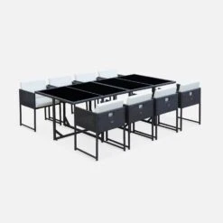 Table De Jardin Encastrable Résine Tressée, 8 Chaises Couleur : Marron -Mobilier de maison WK8CUBEBN 01