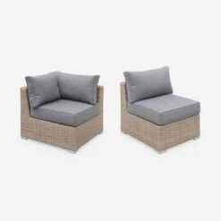 Salon De Jardin Résine Tressée Arrondie 5 Places Couleur : Bois / Gris Foncé -Mobilier de maison WKVS004NATGY 02