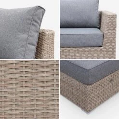 Salon De Jardin Résine Tressée Arrondie 5 Places Couleur : Bois / Gris Foncé -Mobilier de maison WKVS004NATGY 04