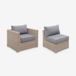 Salon De Jardin Résine Tressée Arrondie 5 Places Couleur : Naturel / Gris Foncé -Mobilier de maison WKVS007NATGY 02