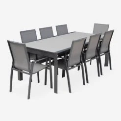 Table De Jardin Extensible Aluminium, 8 Chaises Couleur : Gris Foncé / Gris Taupe -Mobilier de maison XT300R8SANDCO 02