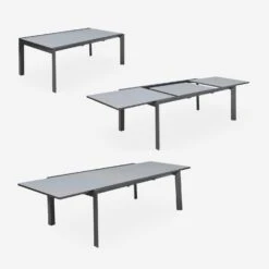 Table De Jardin Extensible Aluminium, 8 Chaises Couleur : Gris Foncé / Gris Taupe -Mobilier de maison XT300R8SANDCO 03
