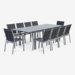 Table De Jardin Extensible Aluminium, 8 Chaises Couleur : Gris / Gris Foncé -Mobilier de maison XTSAF245R8AT 03