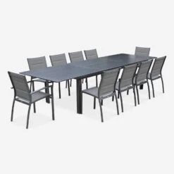 Table De Jardin Extensible Aluminium, 10 Chaises 11 Table De Jardin Extensible Aluminium, 10 Chaises -Mobilier de maison XTSAF335R10CO 01