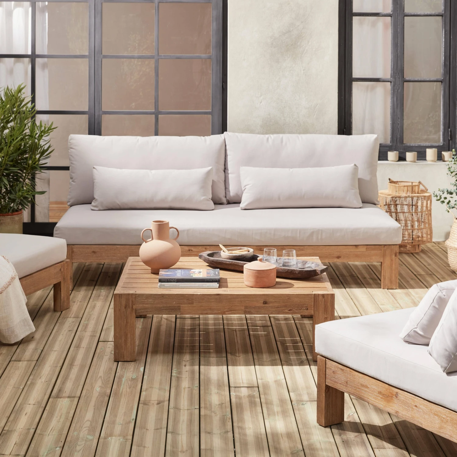 Salon De Jardin Bois Premium 5 Places Couleur : Bois / Beige 3 Salon De Jardin Bois Premium 5 Places Couleur : Bois / Beige – Image 3