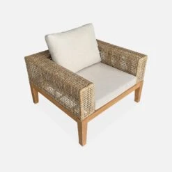 Salon De Jardin Cannage Et Bois 4 Places, Beige Couleur : Teck -Mobilier de maison accan3101bg 4532e9e5f00849169de1b9890498ac58