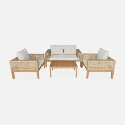 Salon De Jardin Cannage Et Bois 4 Places, Beige Couleur : Teck -Mobilier de maison accan3101bg 4d82119696505bbc7fcef6782704bd0b