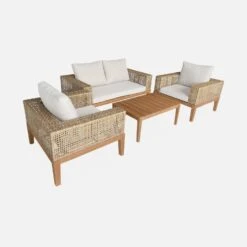 Salon De Jardin Cannage Et Bois 4 Places, Beige Couleur : Teck -Mobilier de maison accan3101bg 94fac95c00654d7fc04eb29c07dae069