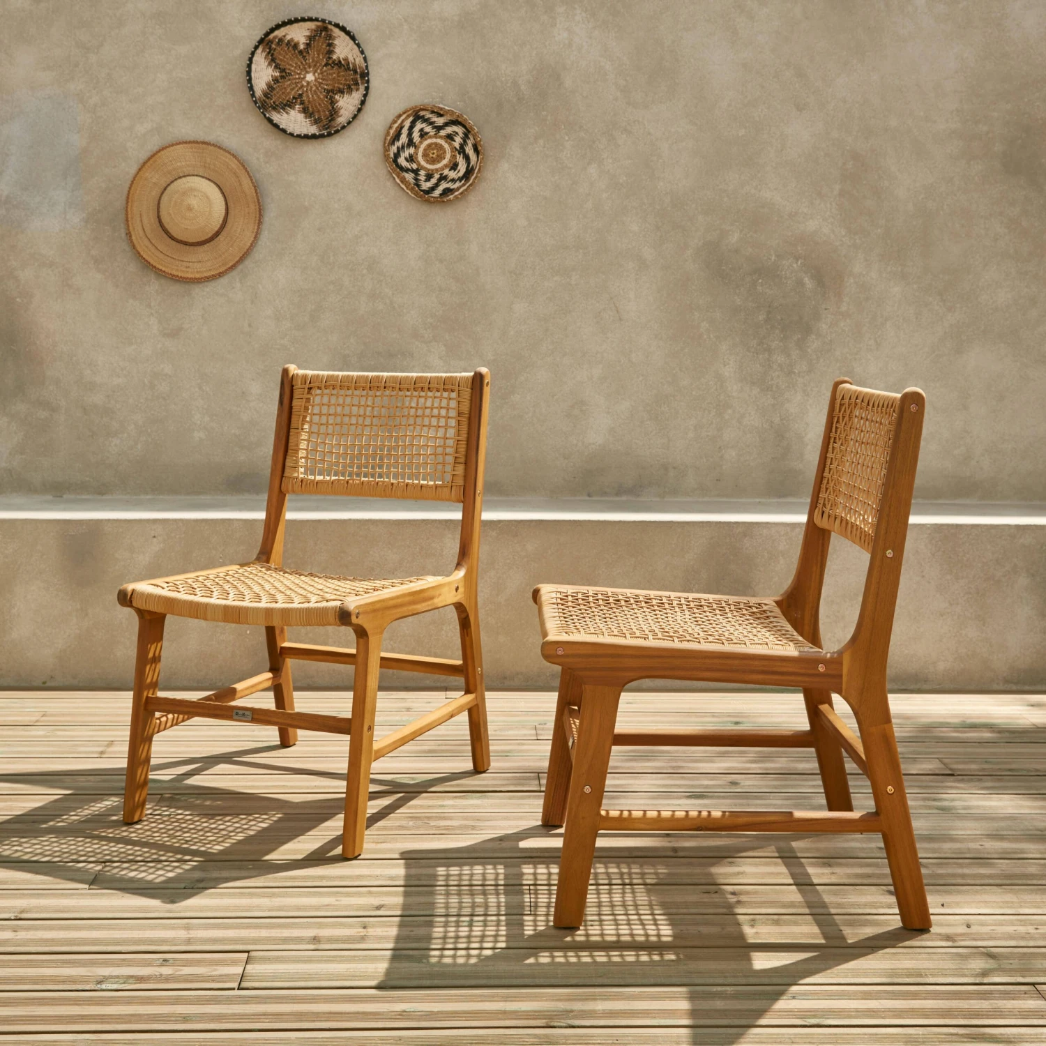 Chaise De Jardin En Cannage Et Bois (lot De 2) 2 Chaise De Jardin En Cannage Et Bois (lot De 2) – Image 2