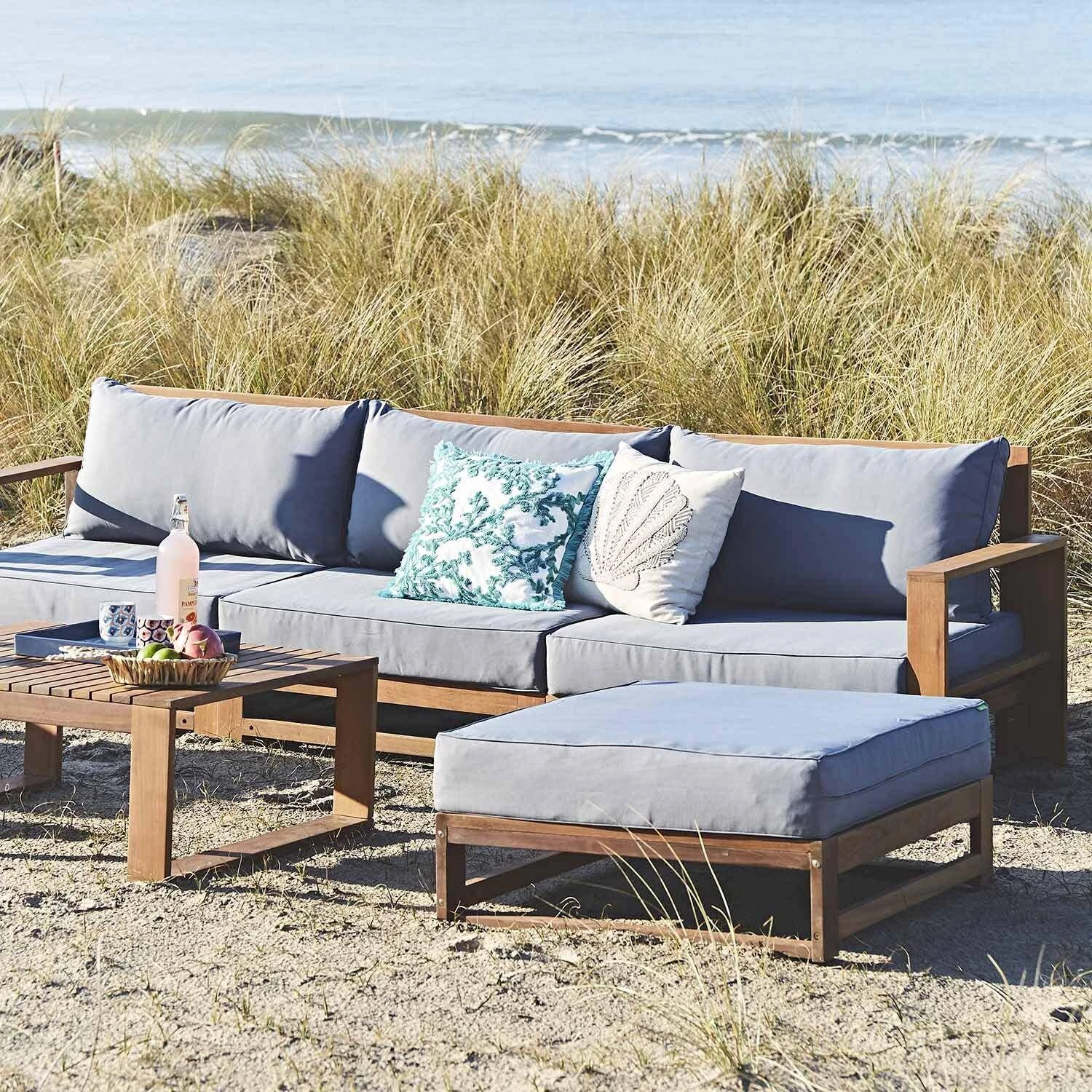 Salon De Jardin Bois 5 Places Couleur : Bois / Gris 2 Salon De Jardin Bois 5 Places Couleur : Bois / Gris – Image 2