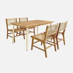 Table De Jardin Bois Et Métal + 4 Chaises En Cannage Et Bois Couleur : Ivoire 9 Table De Jardin Bois Et Métal + 4 Chaises En Cannage Et Bois Couleur : Ivoire -Mobilier de maison ackd150r4civo 8519726dc63afe8524844592f354d63f