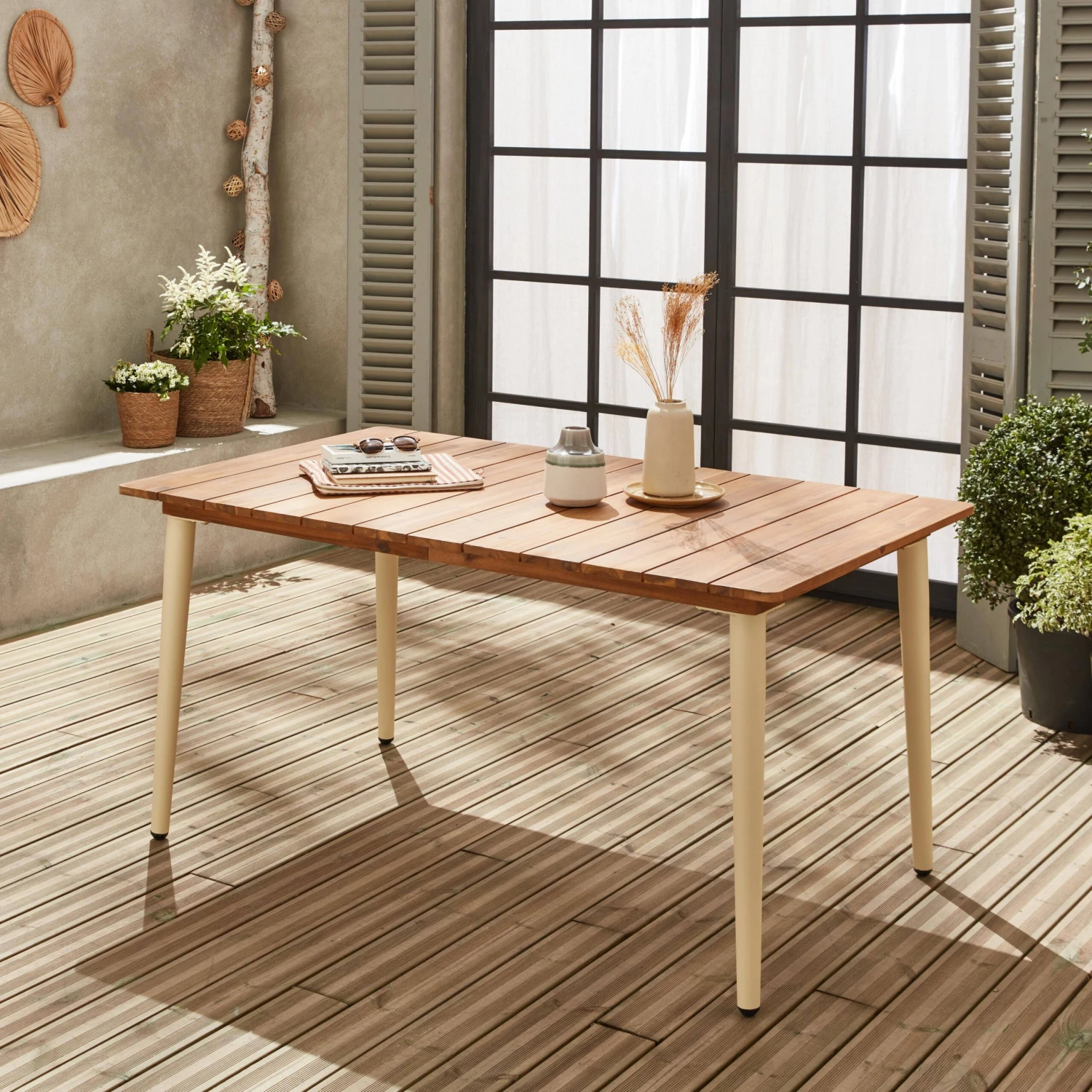 Table De Jardin Bois Et Métal 6 Places Couleur : Ivoire 2 Table De Jardin Bois Et Métal 6 Places Couleur : Ivoire – Image 2