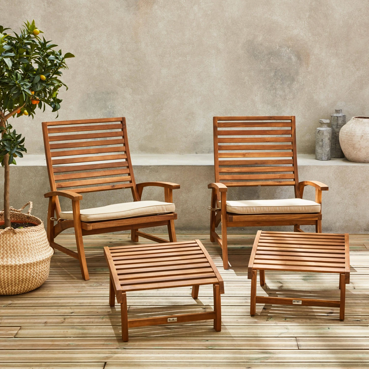 Chaise Avec Repose-pied Bois (lot De 2) 2 Chaise Avec Repose-pied Bois (lot De 2) – Image 2