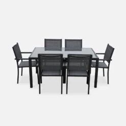 Table De Jardin Aluminium Et Textilène, 6 Chaises Empilables Couleur : Anthracite / Gris 11 Table De Jardin Aluminium Et Textilène, 6 Chaises Empilables Couleur : Anthracite / Gris -Mobilier de maison af150r6at a082680ce0cc2b70ce6a07109c40df0d