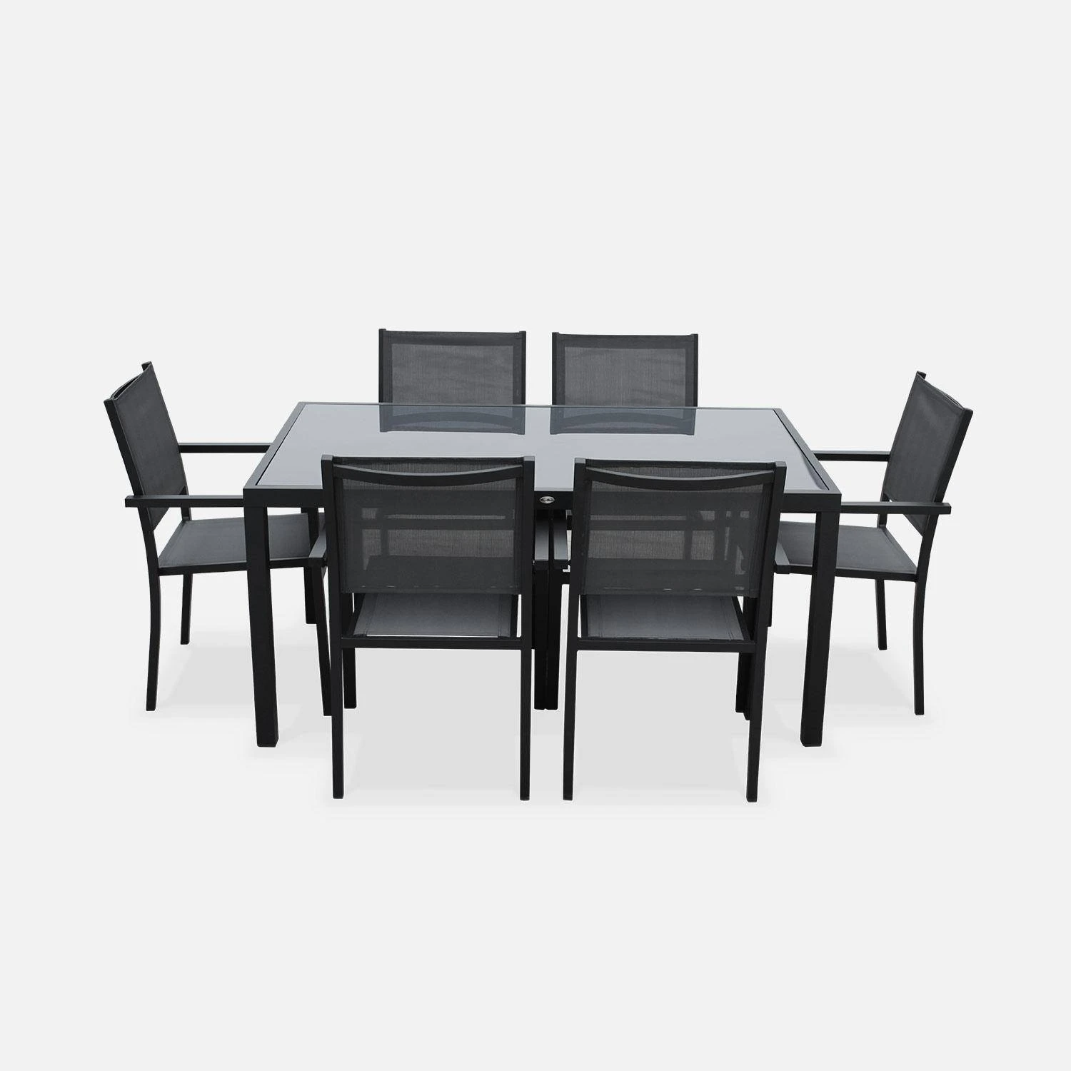 Table De Jardin Aluminium Et Textilène, 6 Chaises Empilables Couleur : Anthracite / Gris 4 Table De Jardin Aluminium Et Textilène, 6 Chaises Empilables Couleur : Anthracite / Gris – Image 4