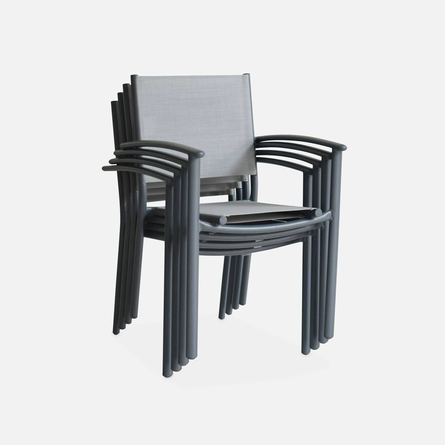 Fauteuil De Jardin Empilables Aluminium Et Textilène (lot De 4) Couleur : Gris Clair 5 Fauteuil De Jardin Empilables Aluminium Et Textilène (lot De 4) Couleur : Gris Clair – Image 5