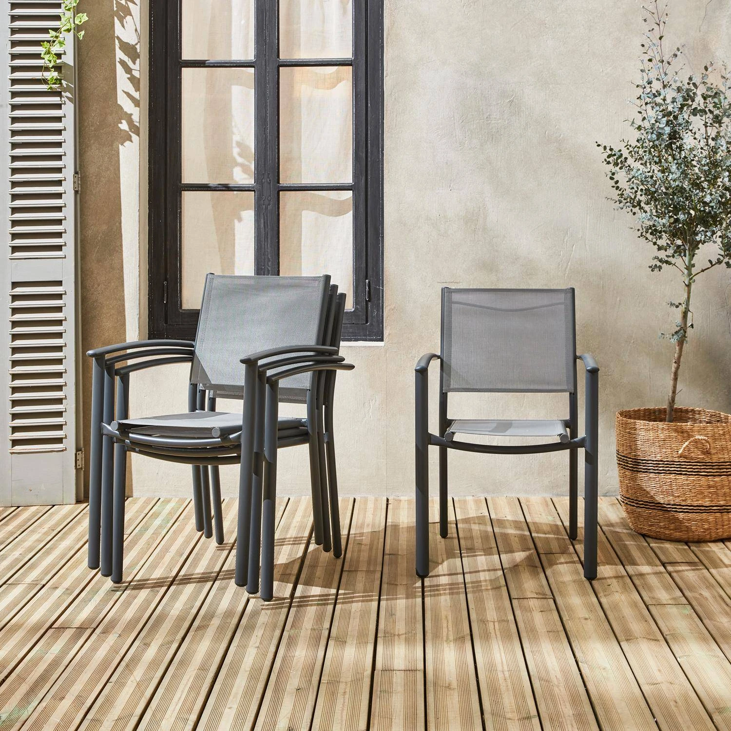 Fauteuil De Jardin Empilables Aluminium Et Textilène (lot De 4) Couleur : Gris Clair 2 Fauteuil De Jardin Empilables Aluminium Et Textilène (lot De 4) Couleur : Gris Clair – Image 2