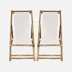 Lot De 2 Chiliennes Bambou , Toile Naturelle Pliable, Multi Positions -Mobilier de maison bambchilx2nat 3b2e89b311be4c41a72f5150f3d98aef