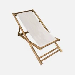 Lot De 2 Chiliennes Bambou , Toile Naturelle Pliable, Multi Positions -Mobilier de maison bambchilx2nat a5cdda58644d9c61002de964a76e1693