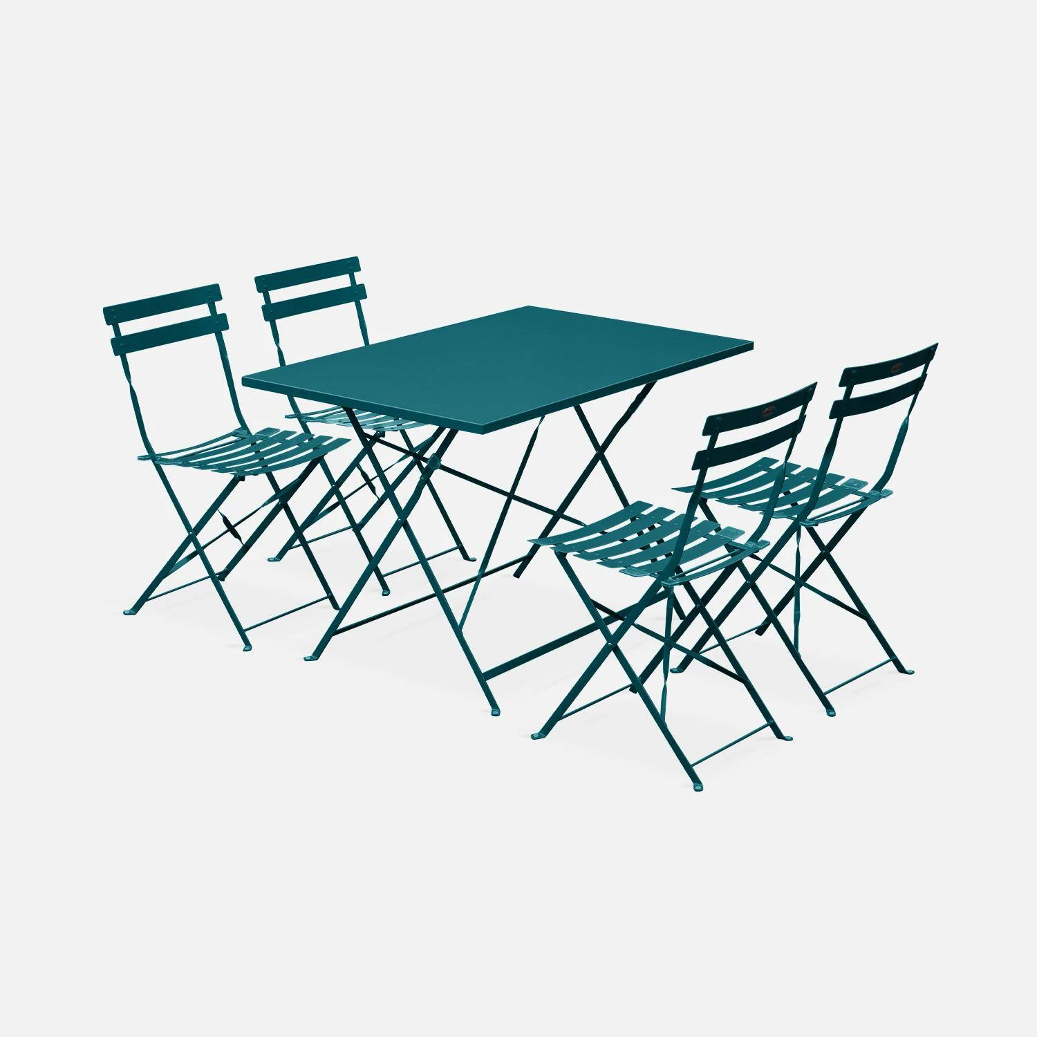 Table De Jardin Bistrot Pliable Métal, 4 Chaises Couleur : Bleu Canard 2 Table De Jardin Bistrot Pliable Métal, 4 Chaises Couleur : Bleu Canard – Image 2
