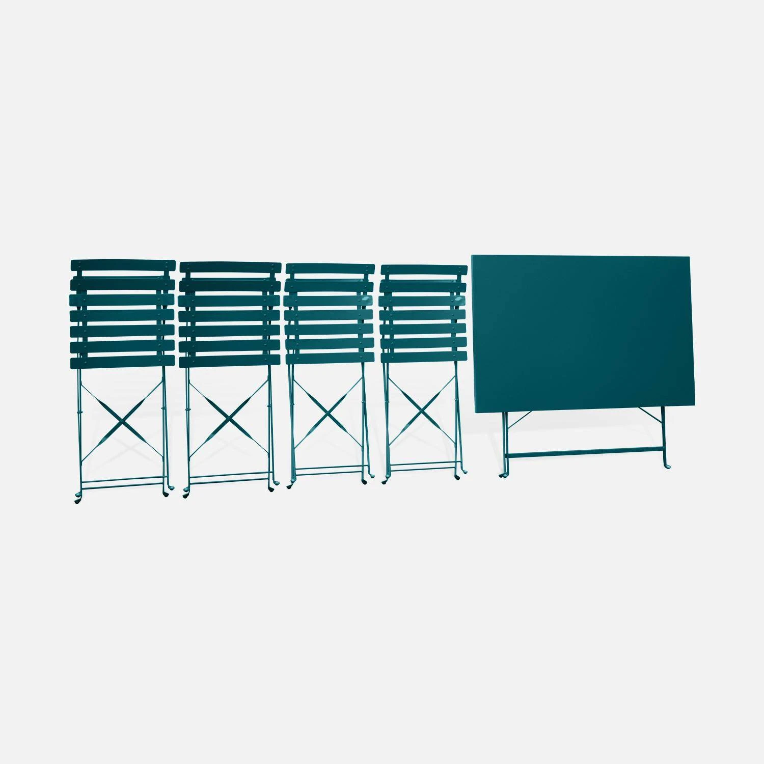 Table De Jardin Bistrot Pliable Métal, 4 Chaises Couleur : Bleu Canard 6 Table De Jardin Bistrot Pliable Métal, 4 Chaises Couleur : Bleu Canard – Image 6