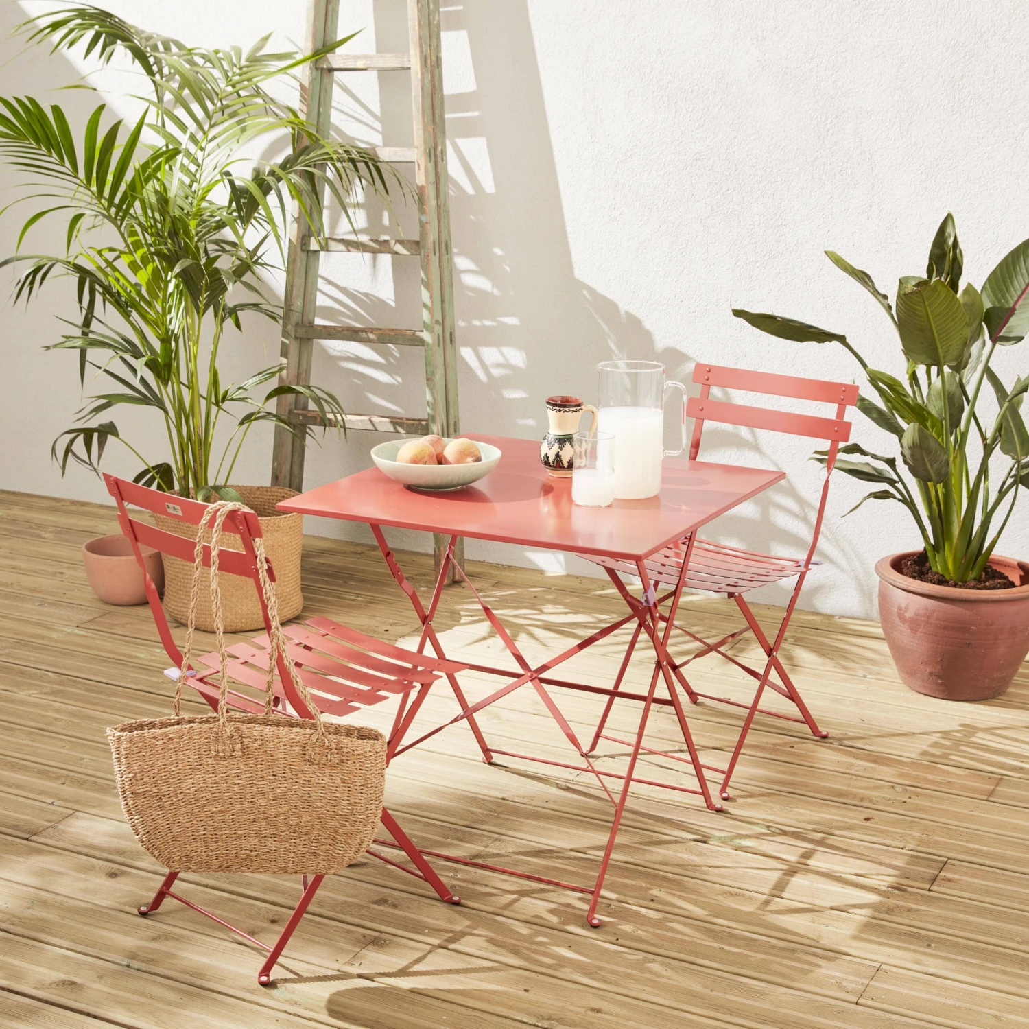 Table De Jardin Bistrot Pliable Métal, 2 Chaises Couleur : Terracotta 1 Table De Jardin Bistrot Pliable Métal, 2 Chaises Couleur : Terracotta