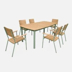 Table De Jardin Bois Et Aluminium 190cm, 6 Chaises Empilables -Mobilier de maison ec190r6aseggy 83097809a191a9b3a2cfe94671bad118