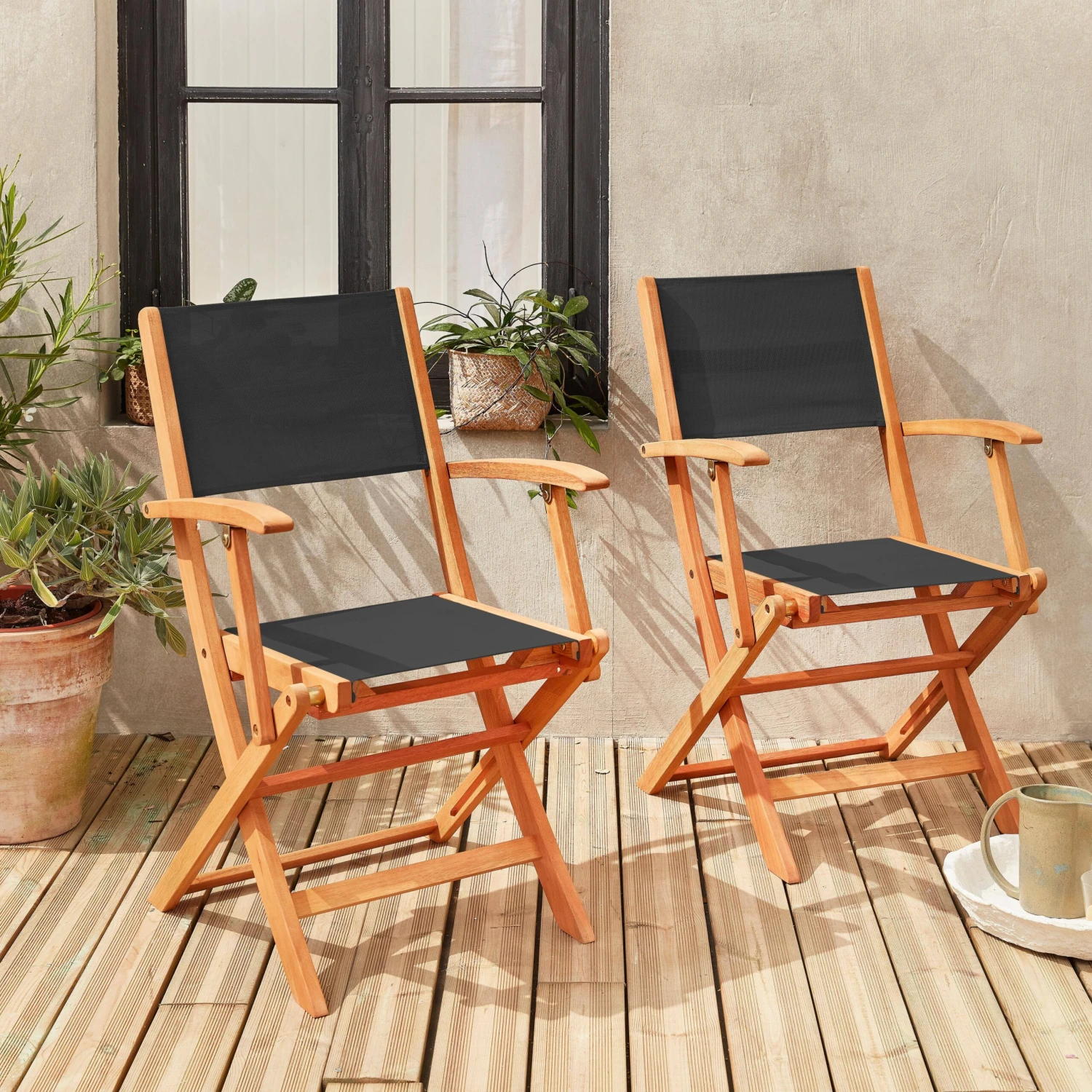 Chaise De Jardin Pliable Bois (lot De 2) Couleur : Noir 1 Chaise De Jardin Pliable Bois (lot De 2) Couleur : Noir