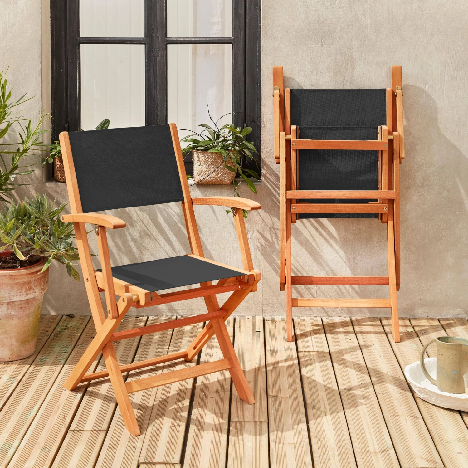 Chaise De Jardin Pliable Bois (lot De 2) Couleur : Noir 2 Chaise De Jardin Pliable Bois (lot De 2) Couleur : Noir – Image 2