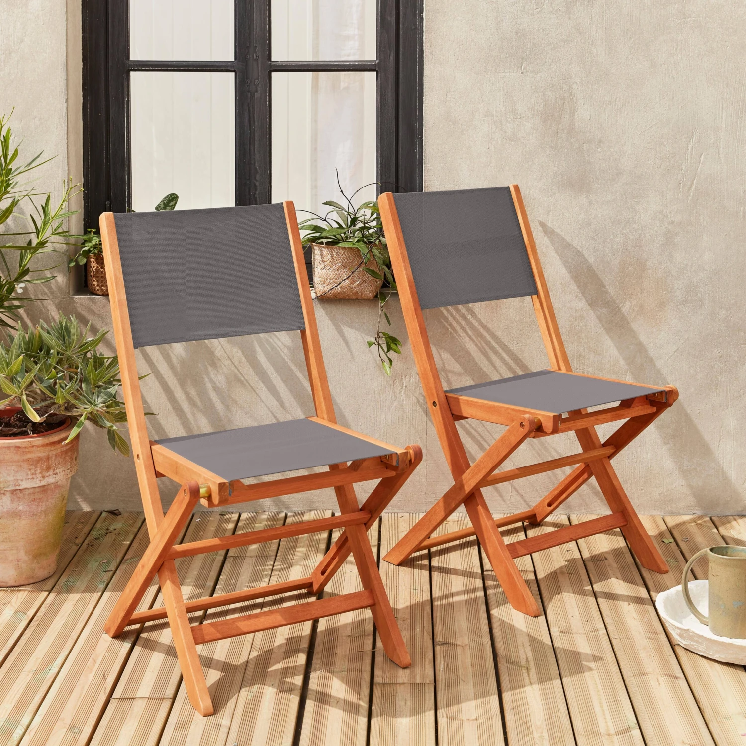 Chaise De Jardin Pliable Bois (lot De 2) Couleur : Anthracite / Anthracite 1 Chaise De Jardin Pliable Bois (lot De 2) Couleur : Anthracite / Anthracite