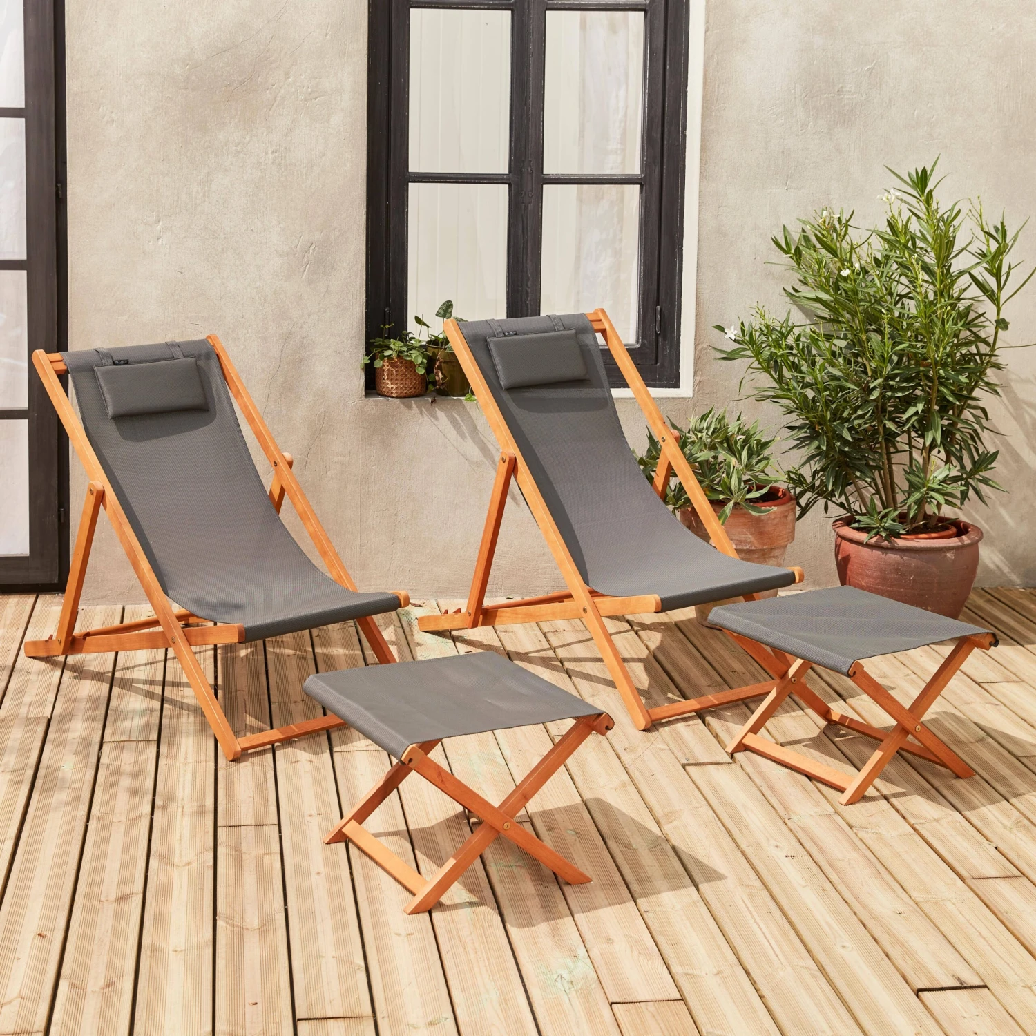 Bain De Soleil Et Repose-pieds Bois Eucalyptus Multi Positions (lot De 2) 1 Bain De Soleil Et Repose-pieds Bois Eucalyptus Multi Positions (lot De 2)