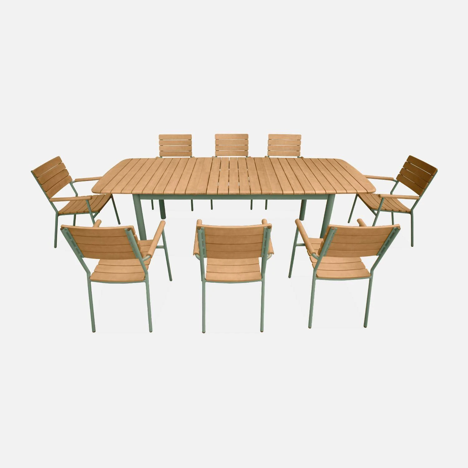 Table De Jardin Extensible Bois Et Aluminium 190/253 Cm, 8 Chaises Empilables 5 Table De Jardin Extensible Bois Et Aluminium 190/253 Cm, 8 Chaises Empilables – Image 5