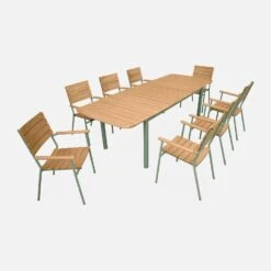Table De Jardin Extensible Bois Et Aluminium 190/253 Cm, 8 Chaises Empilables 10 Table De Jardin Extensible Bois Et Aluminium 190/253 Cm, 8 Chaises Empilables -Mobilier de maison ecxtp190r8seggy c20e01dd7a50de641f37b2e7793435de