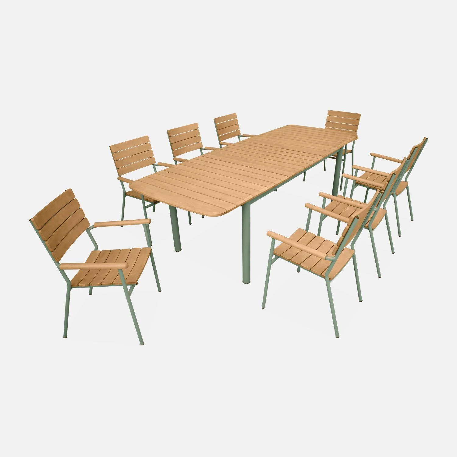 Table De Jardin Extensible Bois Et Aluminium 190/253 Cm, 8 Chaises Empilables 4 Table De Jardin Extensible Bois Et Aluminium 190/253 Cm, 8 Chaises Empilables – Image 4