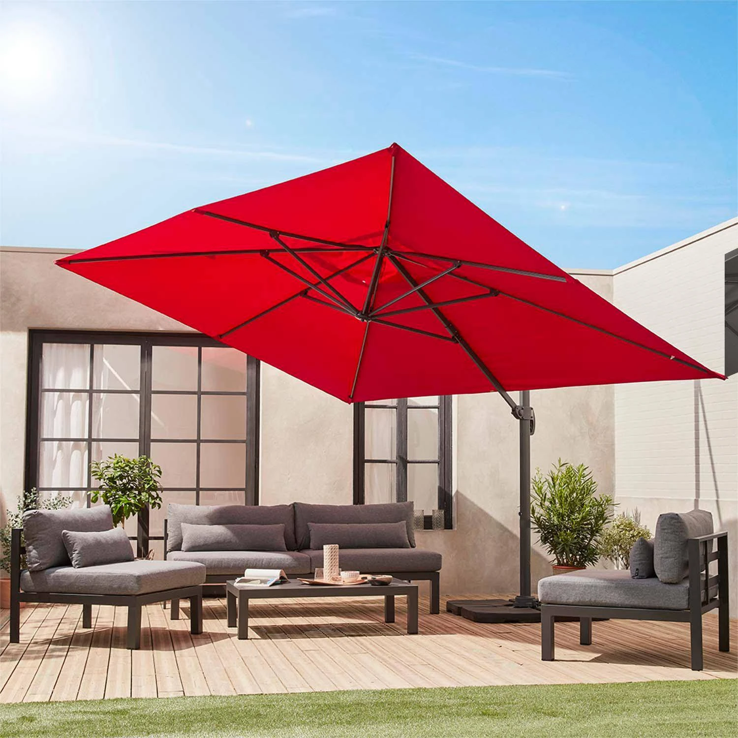 Parasol Déporté Rectangulaire 3x4m + Dalles à Lester 50x50cm Couleur : Rouge 2 Parasol Déporté Rectangulaire 3x4m + Dalles à Lester 50x50cm Couleur : Rouge – Image 2
