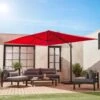 Parasol Déporté Rectangulaire 3x4m + Dalles à Lester 50x50cm Couleur : Rouge