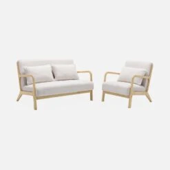 Banquette Scandinave 2 Places En Bois Et Tissu Bouclette -Mobilier de maison iacsca2boucl a57f75f9267b6174ac67dcfac6b696b1
