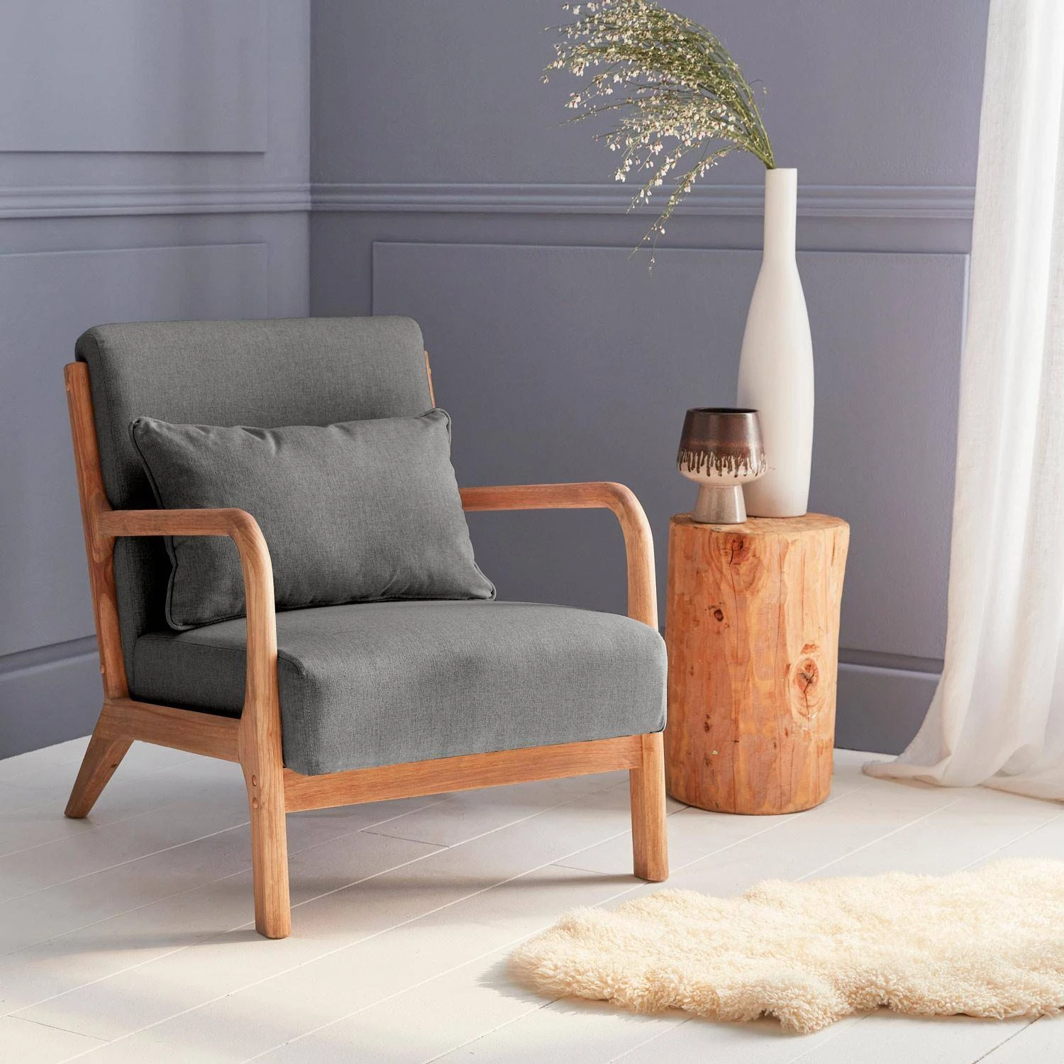 Fauteuil Design En Bois Et Tissu Couleur : Gris Foncé 1 Fauteuil Design En Bois Et Tissu Couleur : Gris Foncé
