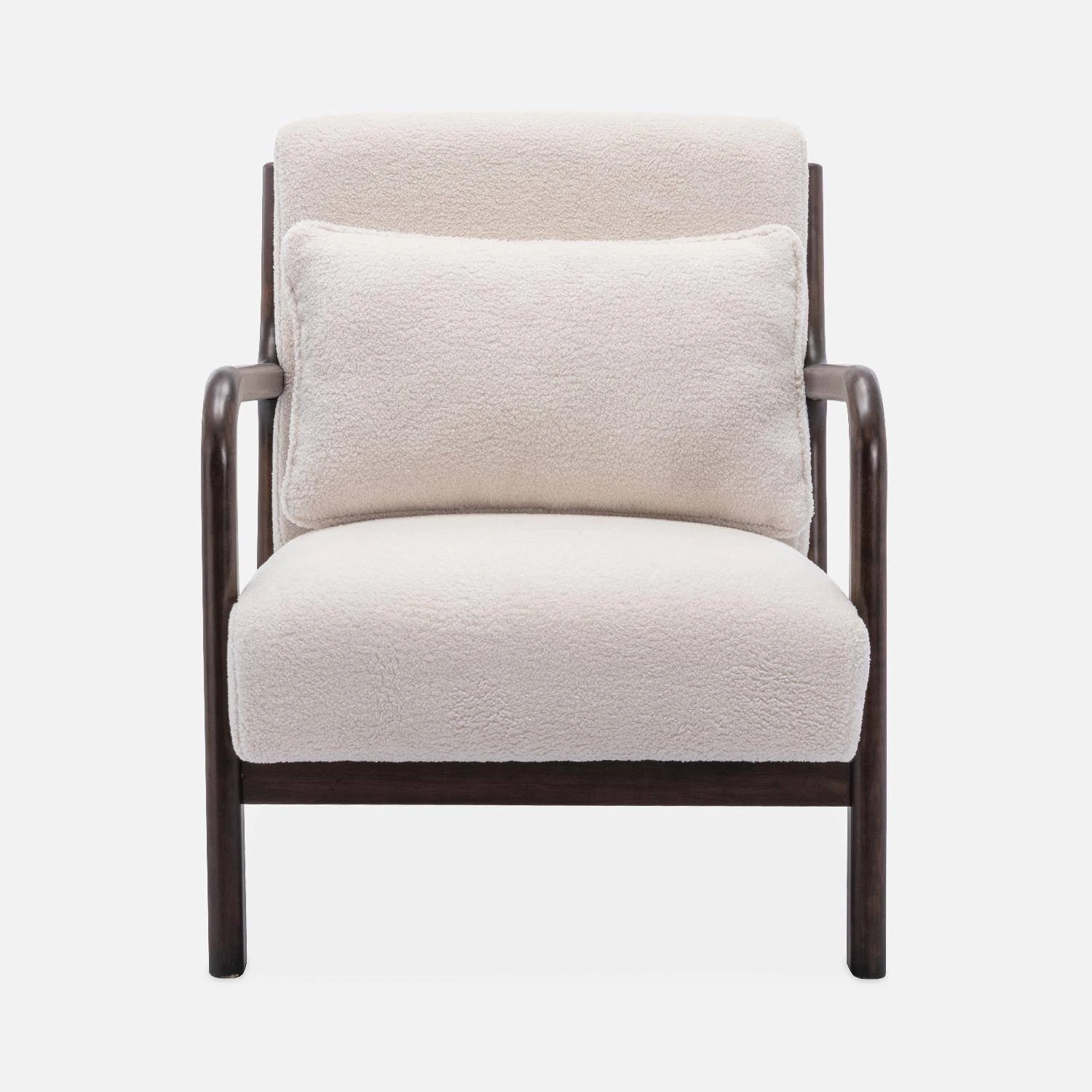 Fauteuil Scandinave Bouclette Et Bois D'hévéa Teinté Wengé 4 Fauteuil Scandinave Bouclette Et Bois D'hévéa Teinté Wengé – Image 4