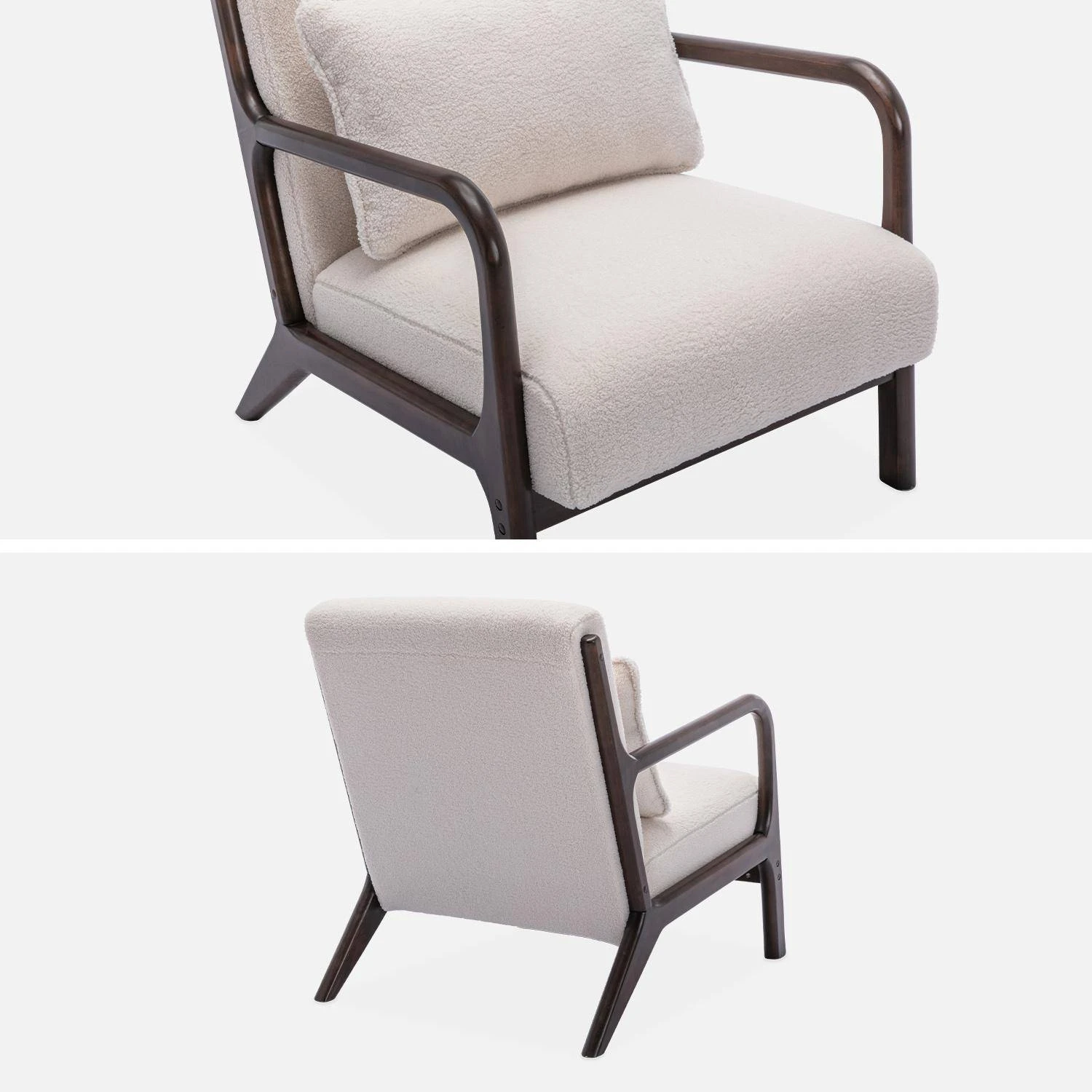 Fauteuil Scandinave Bouclette Et Bois D'hévéa Teinté Wengé 5 Fauteuil Scandinave Bouclette Et Bois D'hévéa Teinté Wengé – Image 5