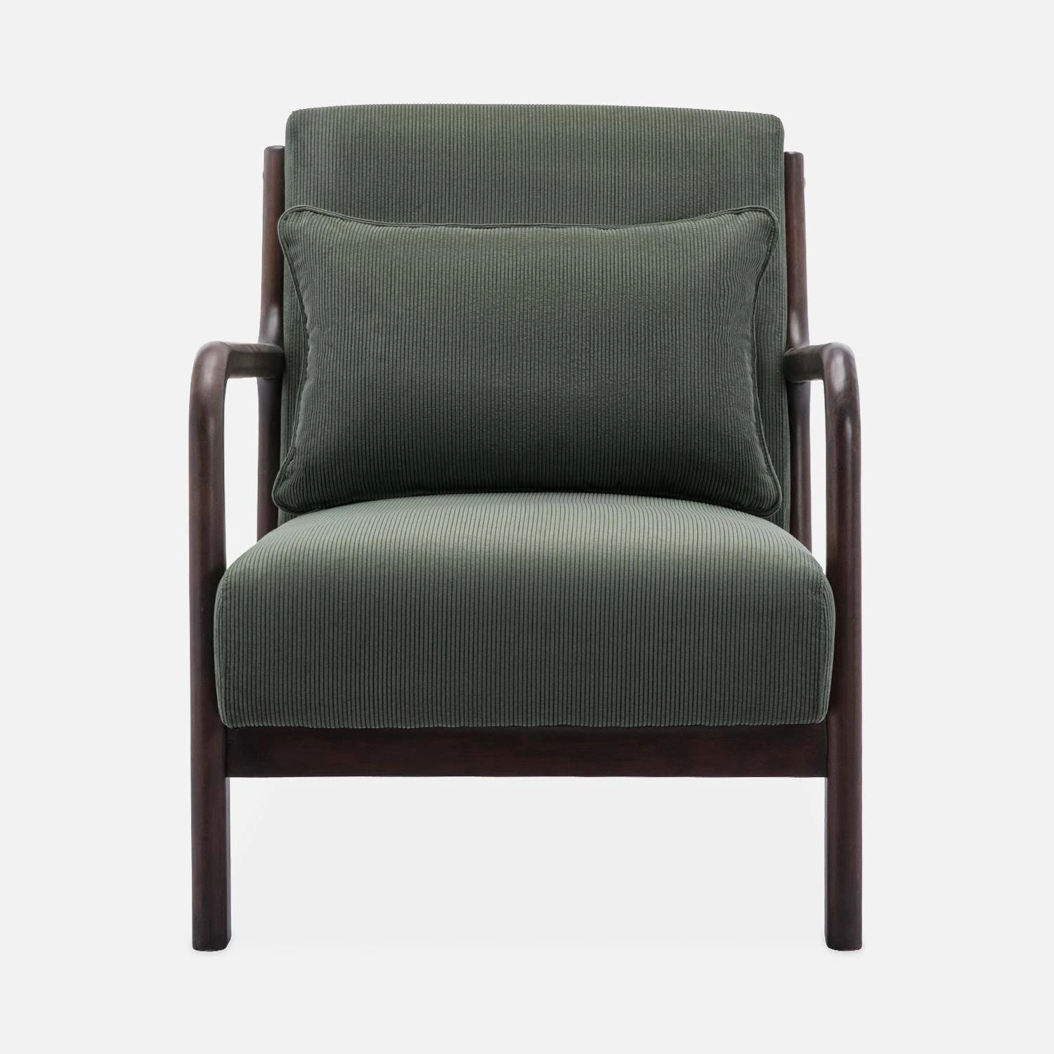 Fauteuil Scandinave Velours Côtelé Et Bois D'hévéa Wengé 4 Fauteuil Scandinave Velours Côtelé Et Bois D'hévéa Wengé – Image 4