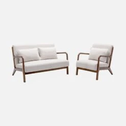 Banquette 2 Places + Fauteuil Bouclette En Bois D'hévéa Teinté Noyer Clair -Mobilier de maison iacscalwl1n2bcl 55228bff935cf51b022e4ed0829ce4b1
