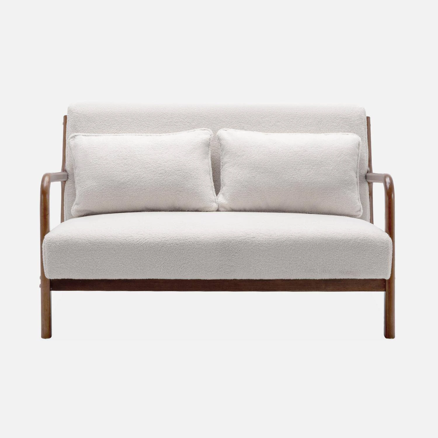 Banquette Scandinave 2 Places En Bois D'hévéa Noyer Clair Et Tissu Bouclette 4 Banquette Scandinave 2 Places En Bois D'hévéa Noyer Clair Et Tissu Bouclette – Image 4