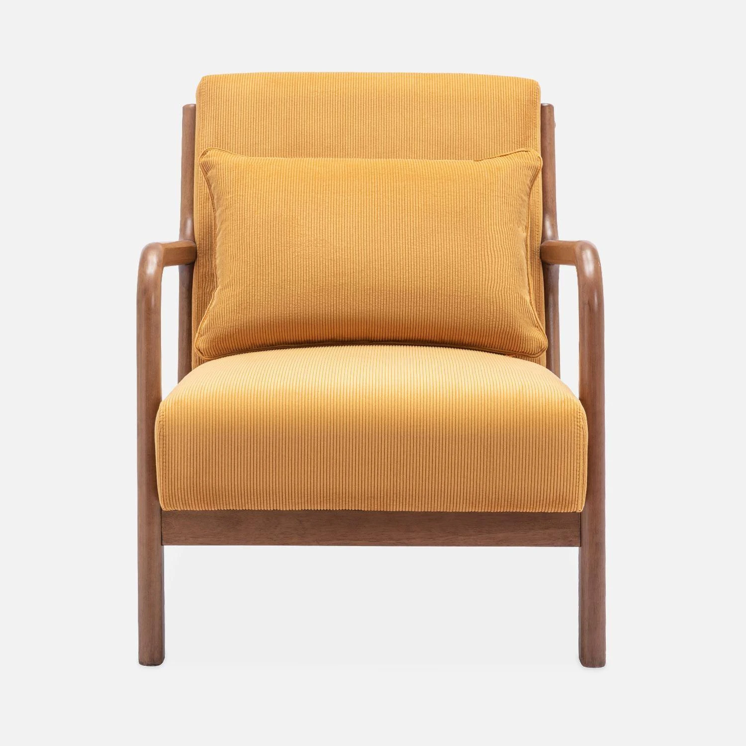 Fauteuil Scandinave Velours Côtelé Et Bois D'hévéa Noyer Clair 4 Fauteuil Scandinave Velours Côtelé Et Bois D'hévéa Noyer Clair – Image 4