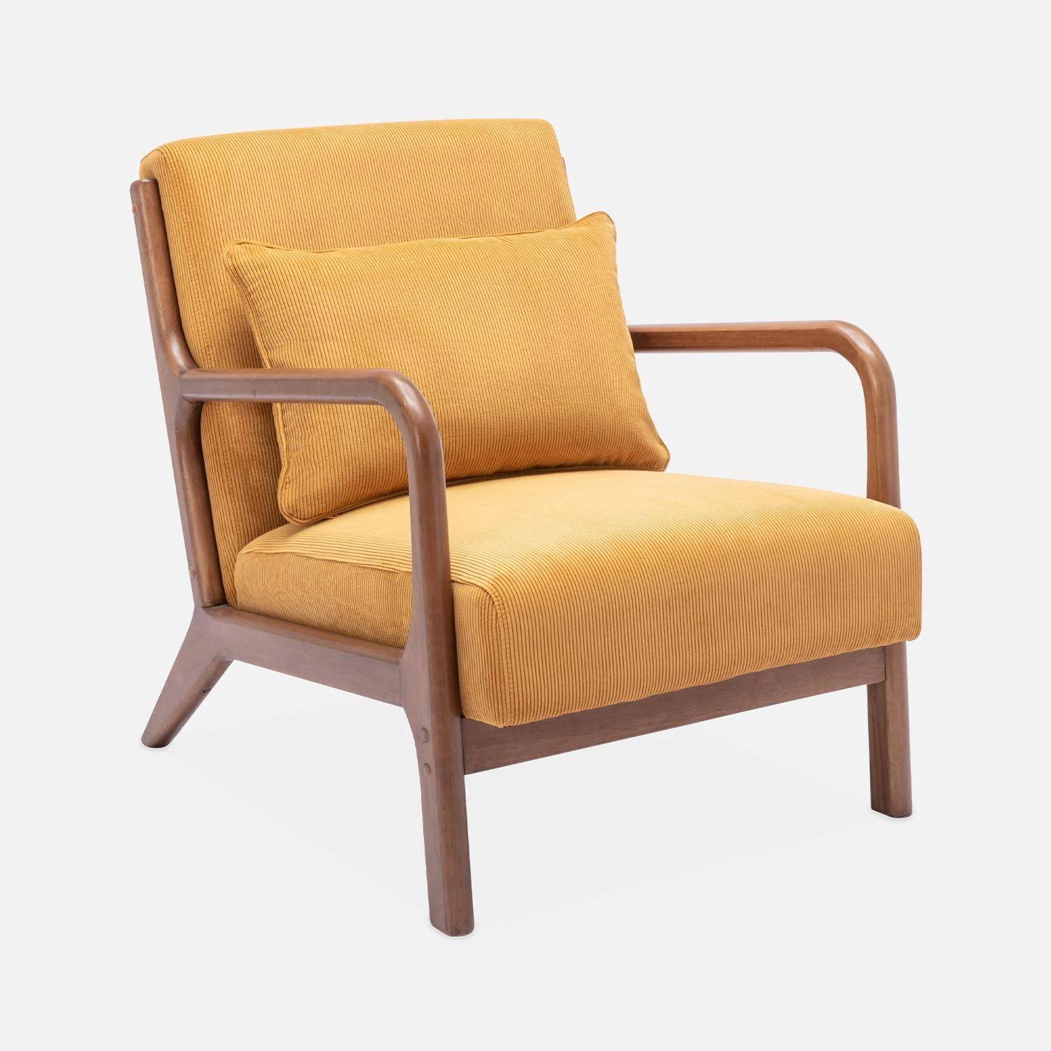 Fauteuil Scandinave Velours Côtelé Et Bois D'hévéa Noyer Clair 3 Fauteuil Scandinave Velours Côtelé Et Bois D'hévéa Noyer Clair – Image 3