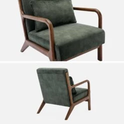 Fauteuil Scandinave Velours Et Bois D'hévéa Teinté Noyer Clair Couleur : Kaki -Mobilier de maison iacscalwlvvkak 300ea1d6b1a2d53db6d5b00638cda127