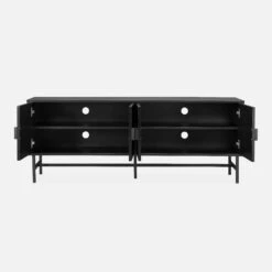 Meuble TV Effet Bois Rainuré Noir 160 Cm -Mobilier de maison ibaztvstand 61baf517a4052bb6a8f26426e7899cdc